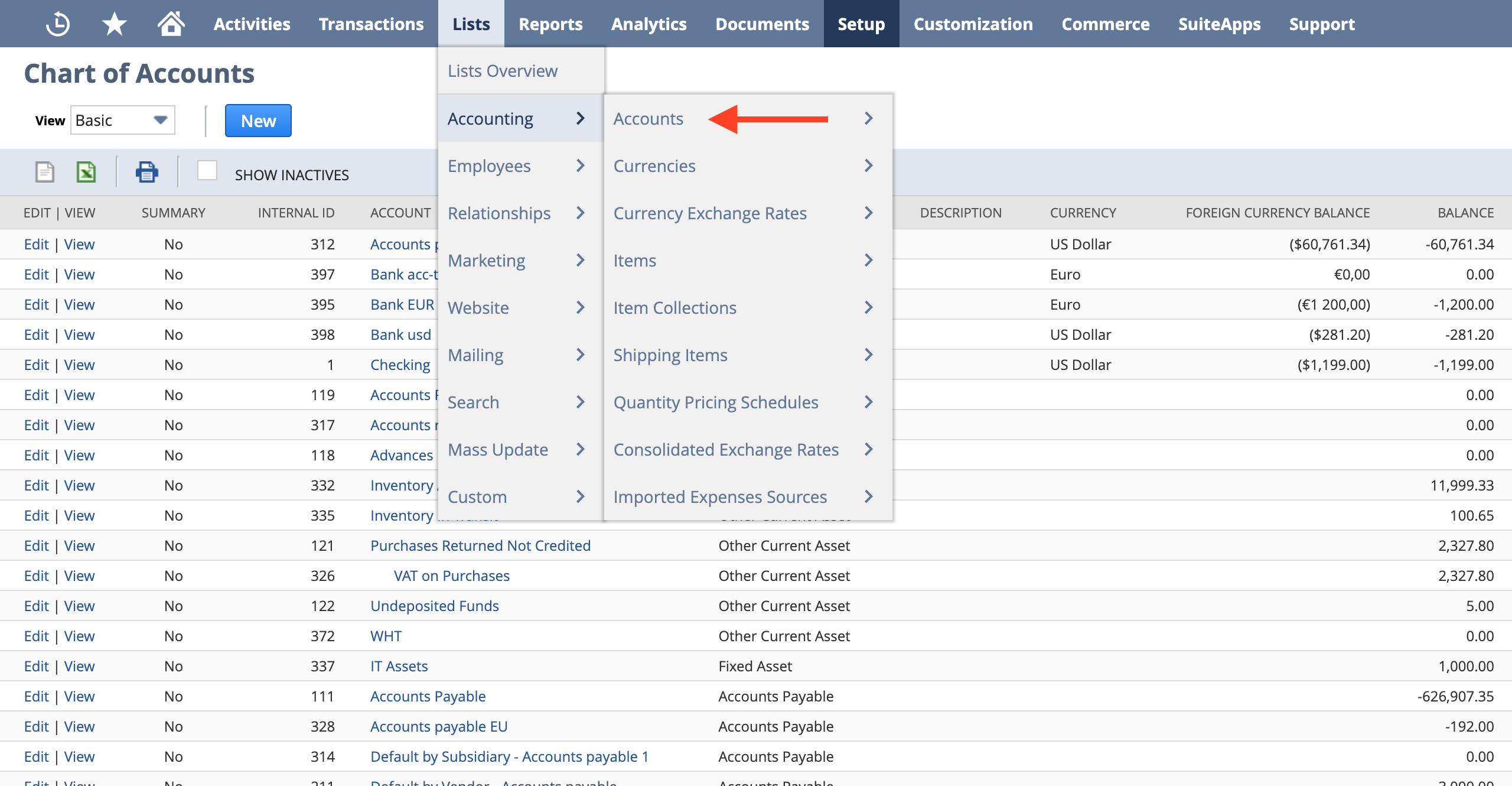 NetSuite Chart of Accounts Integration